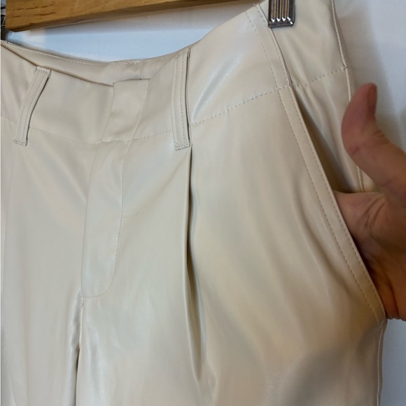 A New Day Beige Faux Leather Pleated Barrel Leg Panta - Picture 8 of 9